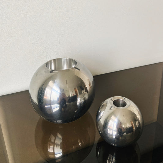 Retro IKEA chrome sphere candle holder set